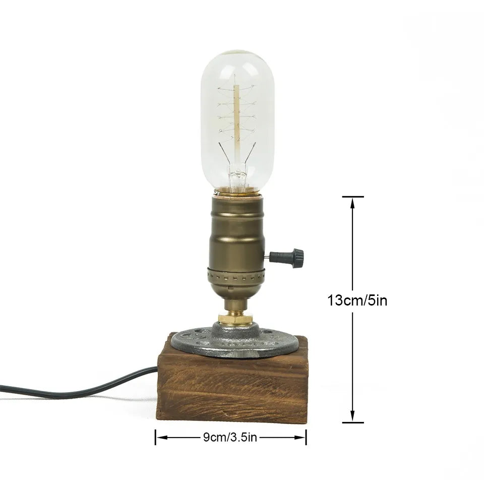 Industrial LED Table Lamp Retro Wood Night Light Decor