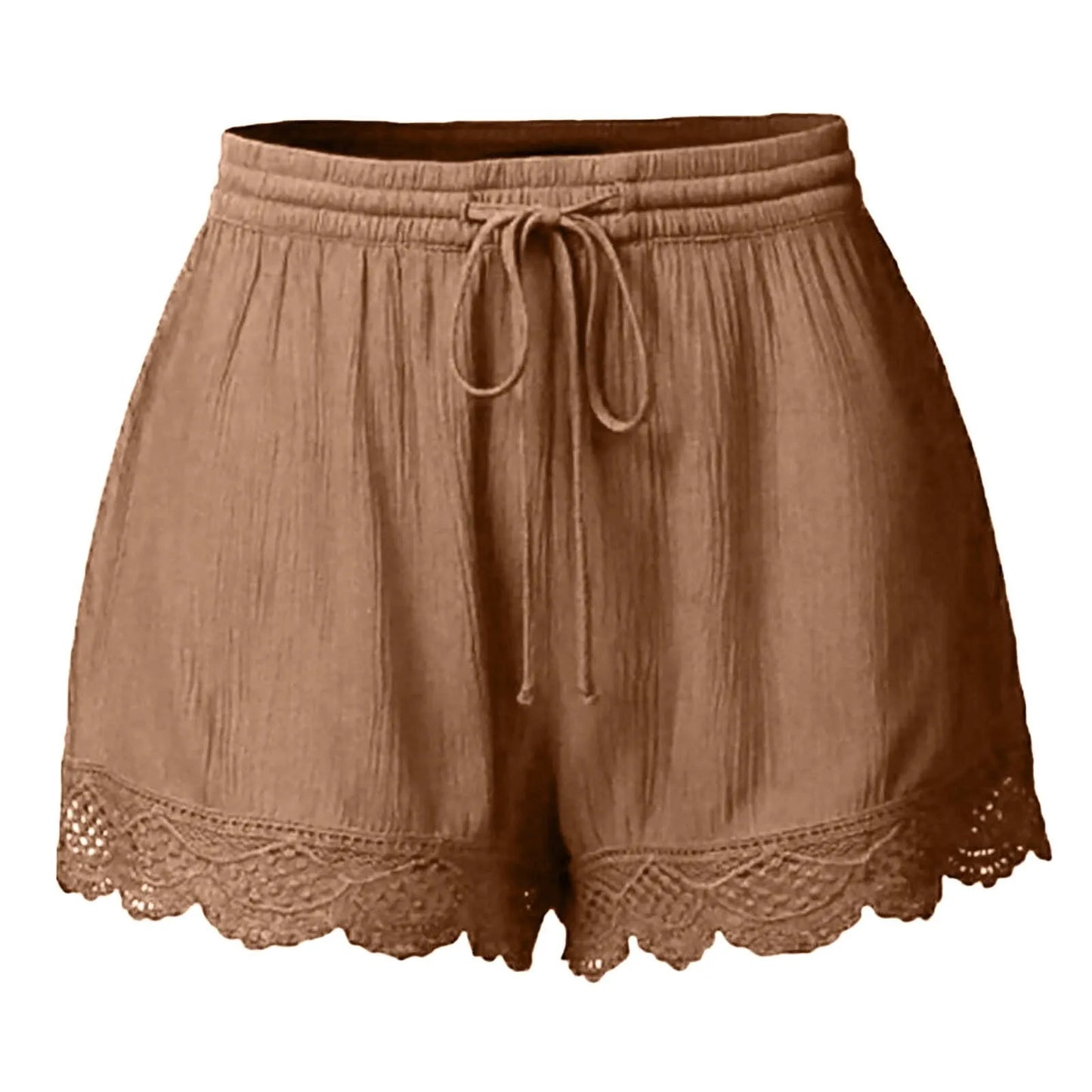 Ruffle Hem Casual Shorts for Women with Drawstring Closure