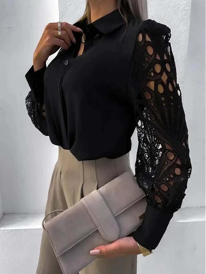 CN Guangdong Womens Lace Hollow Out Blouse Top