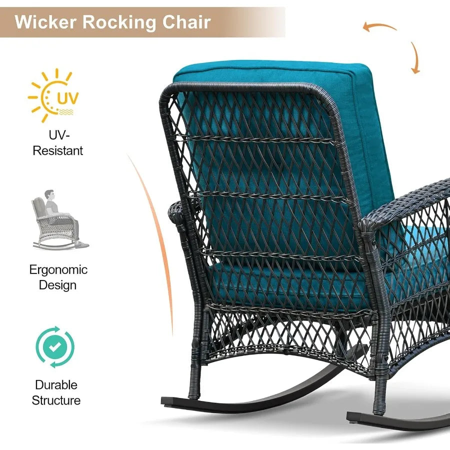 Outdoor Wicker Rocking Chairs Set Of 2 With Coffee Table