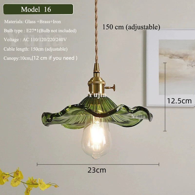 Multi Style Green Glass Pendant Light Vintage Light Fixtures Modern Chandelier Lamp for Kitchen Island