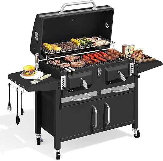 Fuel Charcoal Grill Oversized Thermometer And Lifting Trays