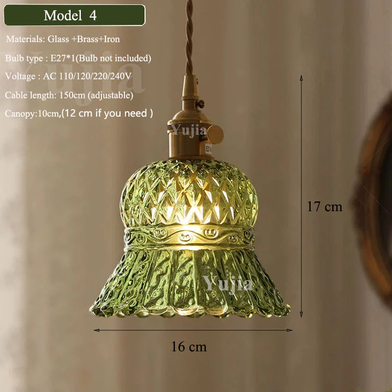 Multi Style Green Glass Pendant Light Vintage Light Fixtures Modern Chandelier Lamp for Kitchen Island