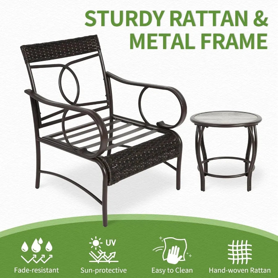 Hign-concerned Patio Bistro 3-Piece Rattan Conversation Set