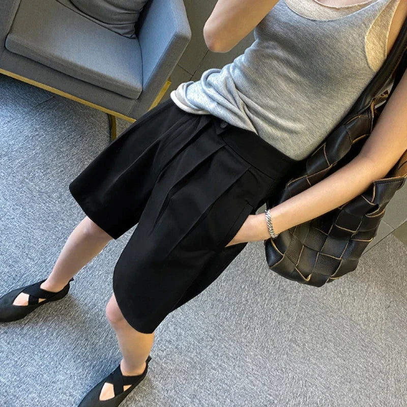 Ladies Wide Leg High Waist Office Shorts for Casual Style