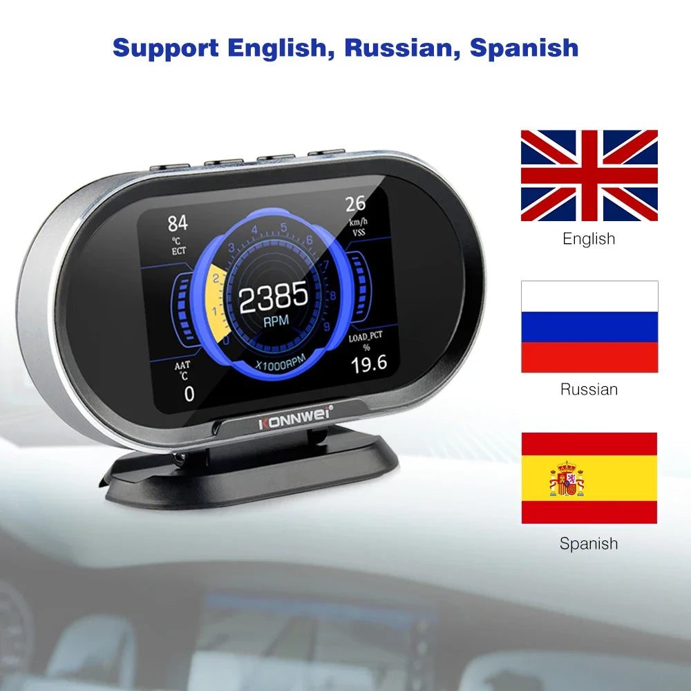 2025 KONNWEI KW206 OBD2 Scanner Car Digital On Board Computer LCD Display Fuel Consumption Water Temperature Gauge Speedometer