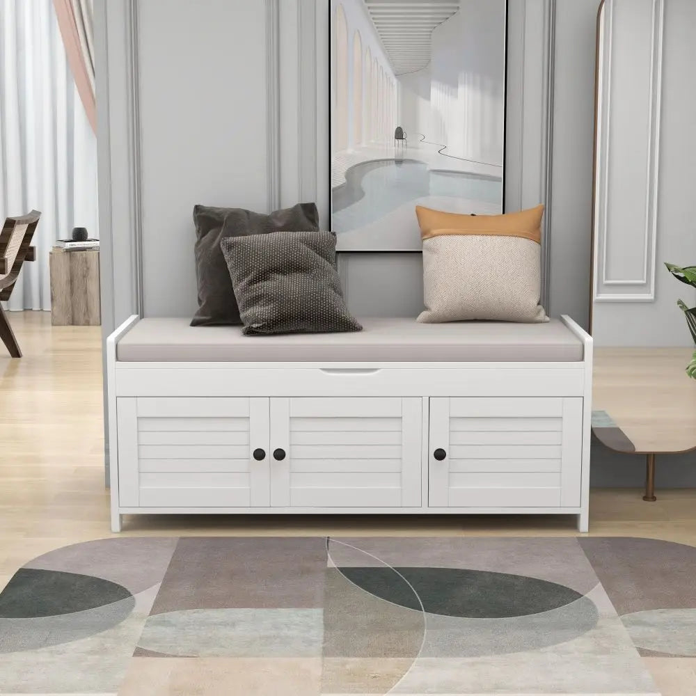 Stylish Storage Bench with Removable Cushion and Hidden Compartments