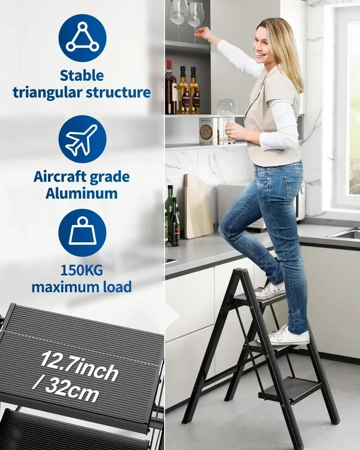 Femor Aluminum Folding Step Ladder With Anti Slip Pedal