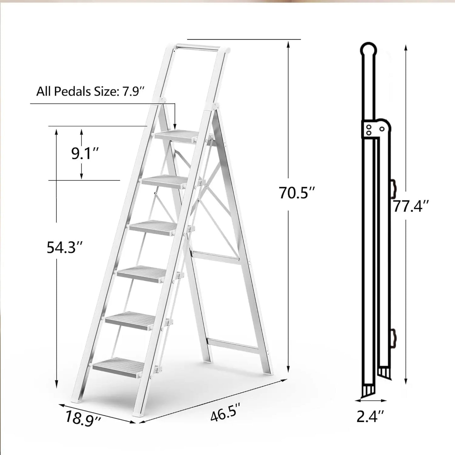 XMSJ Aluminum Folding Ladder With Six Step Handgrip