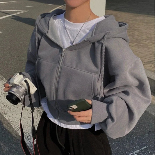 Linglsix Hooded Zip Up Hoodie Women Harajuku Streetwear