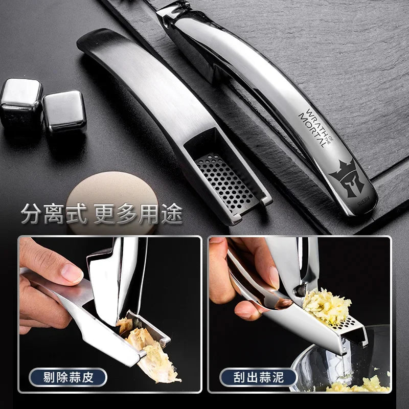 Detachable Stainless Steel Garlic Press for Easy Kitchen Mashing