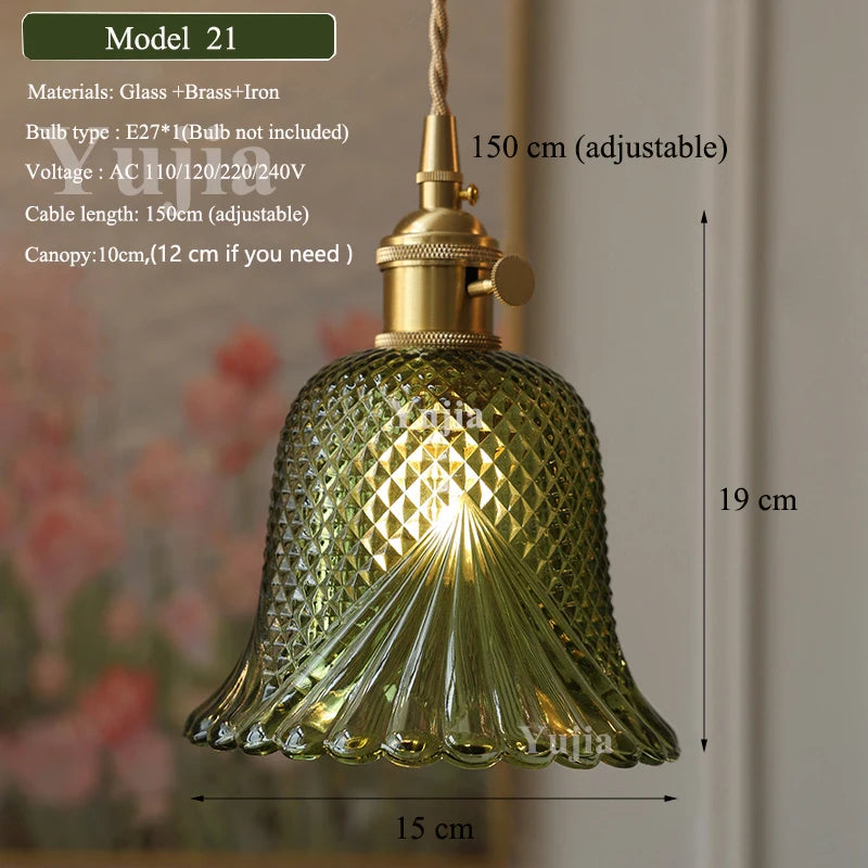 Multi Style Green Glass Pendant Light Vintage Light Fixtures Modern Chandelier Lamp for Kitchen Island