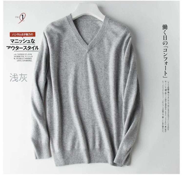 Mens V Neck Pullover Sweater Knit Cotton Wool Blend