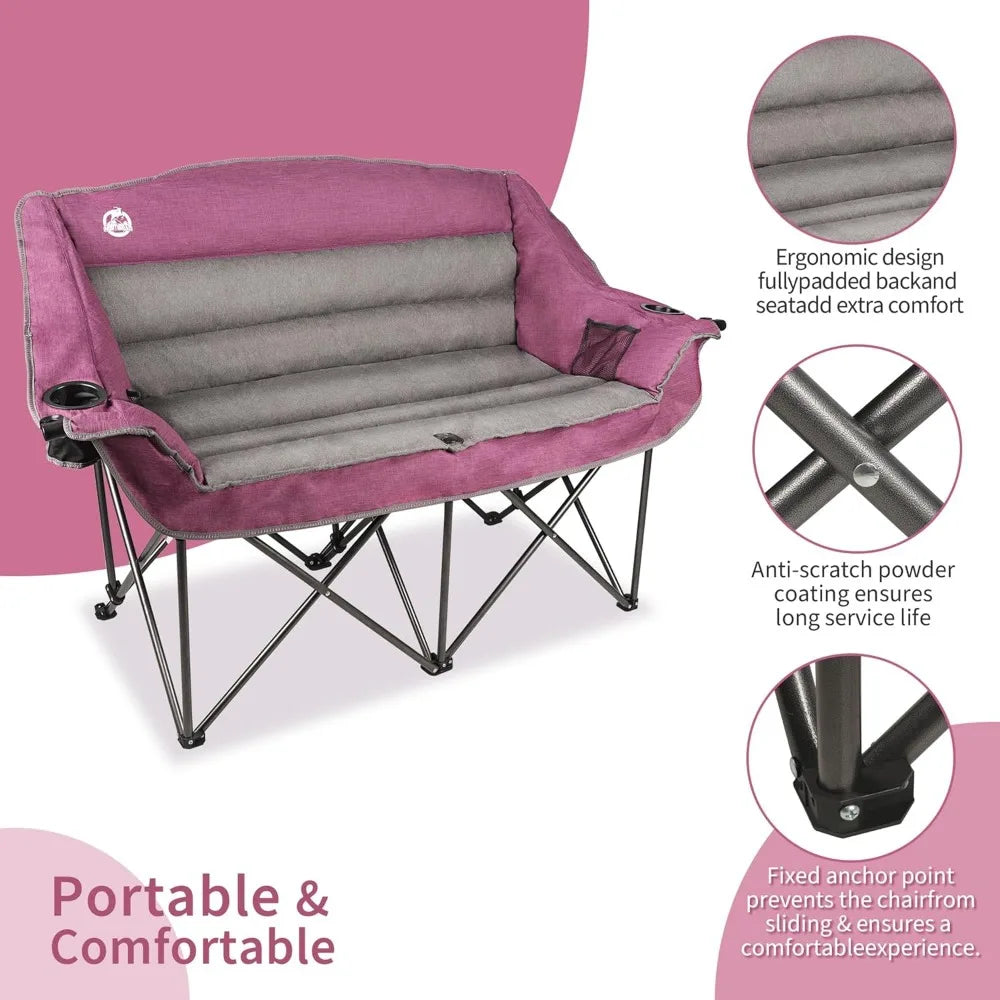 Heavy Duty Folding Duo Chair With Cup Holders And Carry Bag