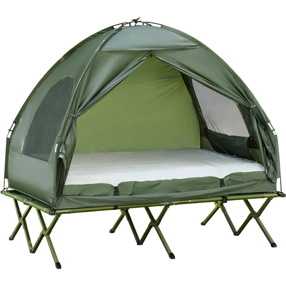 Foldable Camping Cot with Tent and Air Mattress Combo Set