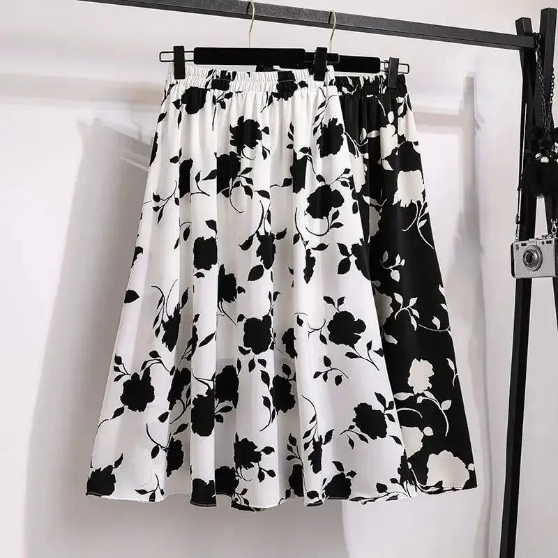 Plus Size High-Waisted Slimming Rose Skirt for Casual Style