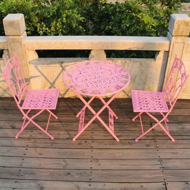 Folding Outdoor Garden Furniture Set Iron Table and Chair Nordic Patio Balcony Lounge Three Piece Set