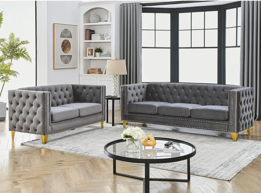 XMSJ Velvet Sofa Set Modern Tufted Rivet Decoration