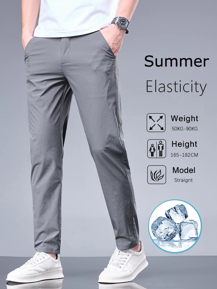 Men's Casual Ice Silk Straight Pants for Spring and Summer