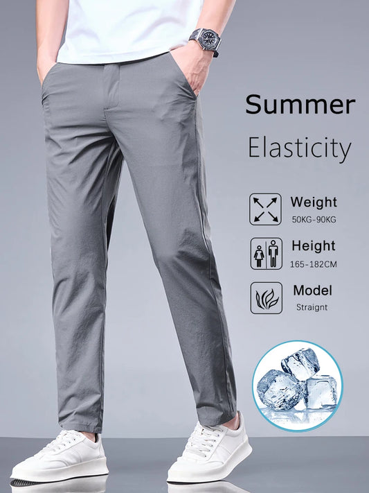 Men's Casual Ice Silk Straight Pants for Spring and Summer