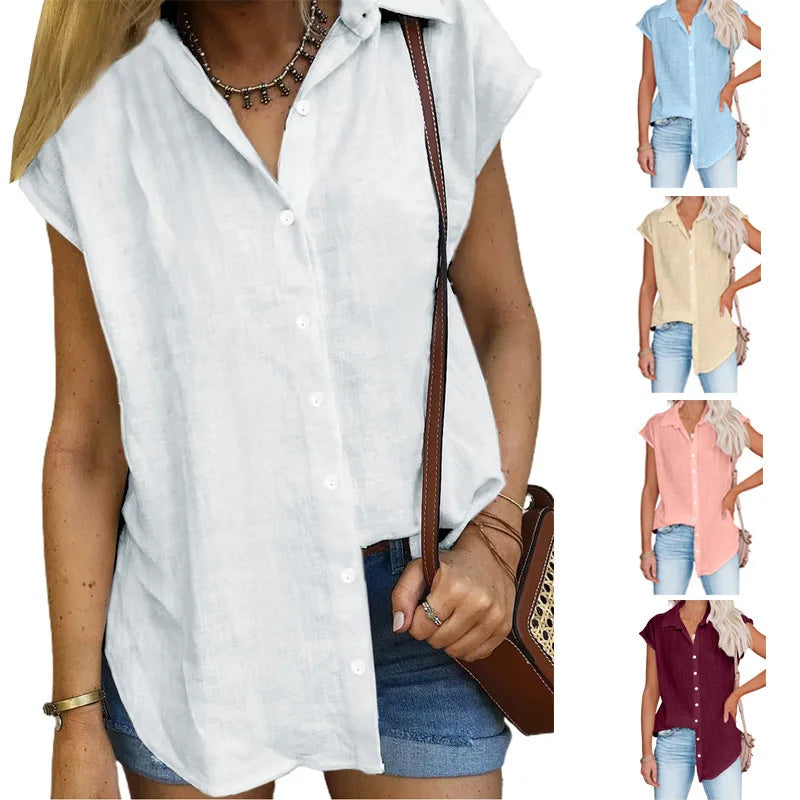 HallolillaCN Summer Cotton Linen Shirt Women Loose Top