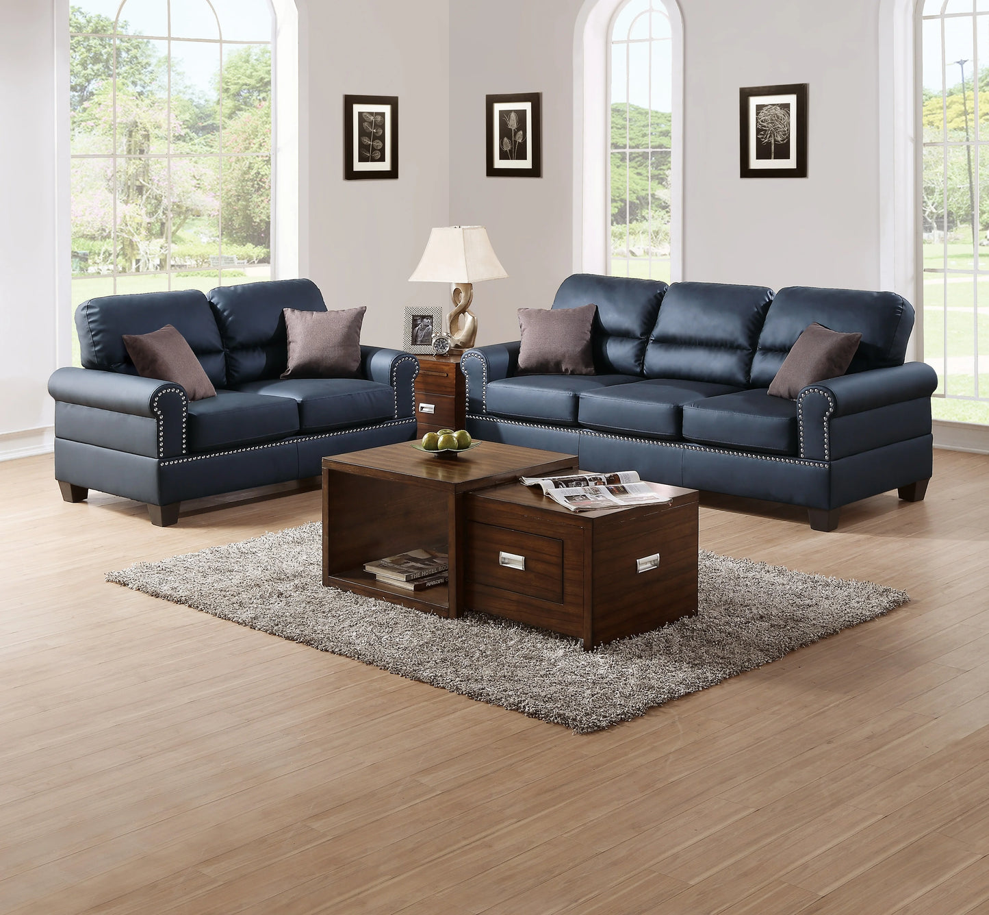 TODRANI Living Room Sofa Set Faux Leather Tufted Cushions