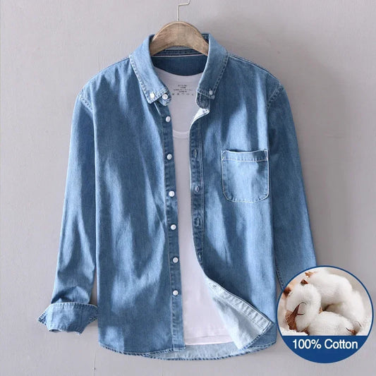 Cotton Long Sleeve Denim Shirt for Men