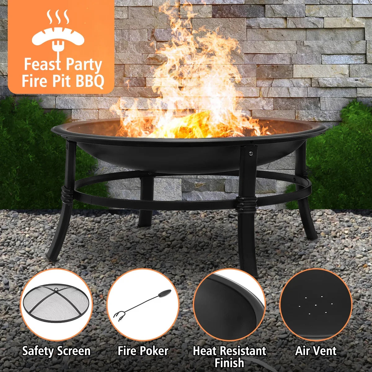 Portable BBQ Grill with Fire Poker and Mesh Cover