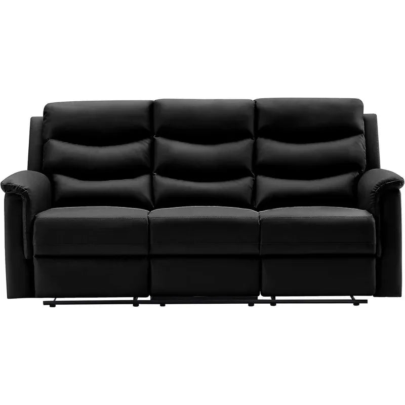 Comfy Scandinavian Leather Sofa Set with Recliners and Cup Holders
