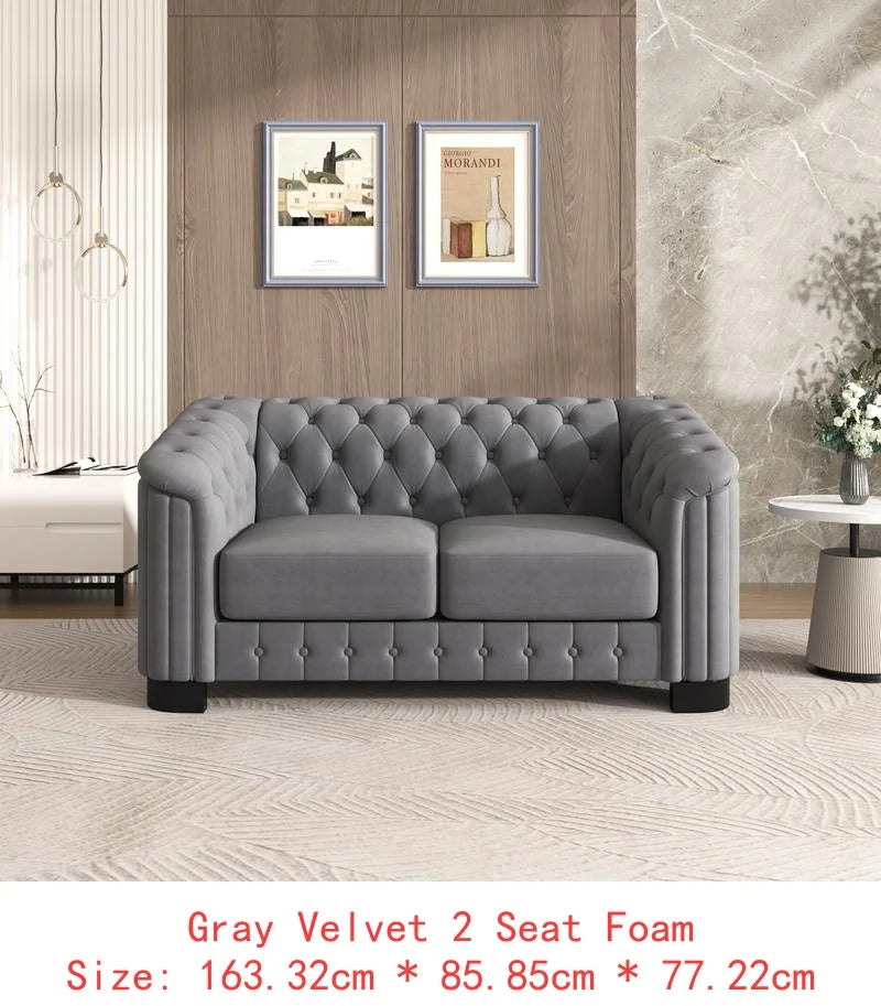 CN Sichuan VelvetUpholsteredSofaSetWithRubberWoodLegs PremiumGrade LuxuriousCraftsmanship EngineeredForDurability