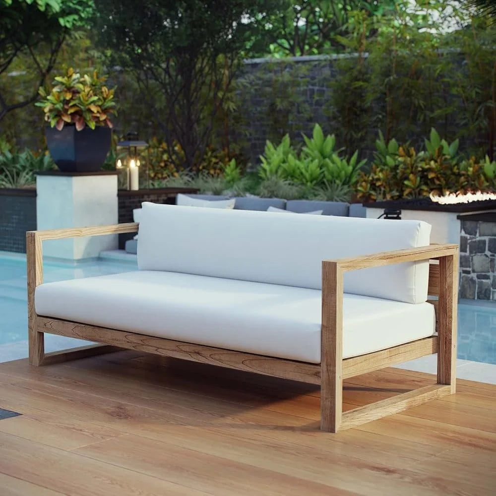Teak Wood Outdoor Patio Sofa Loveseat with Cushions