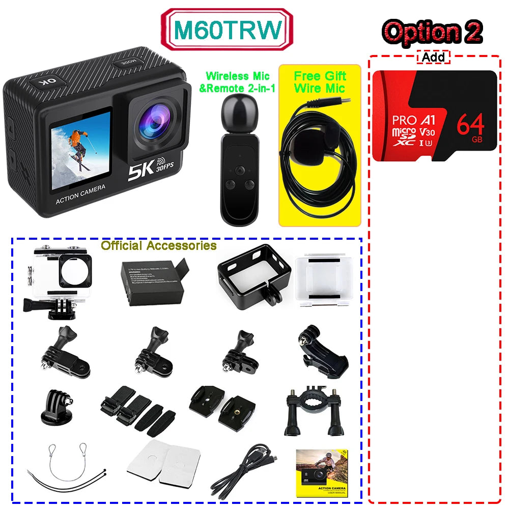 5K Action Camera with Dual Screen and Waterproof Design