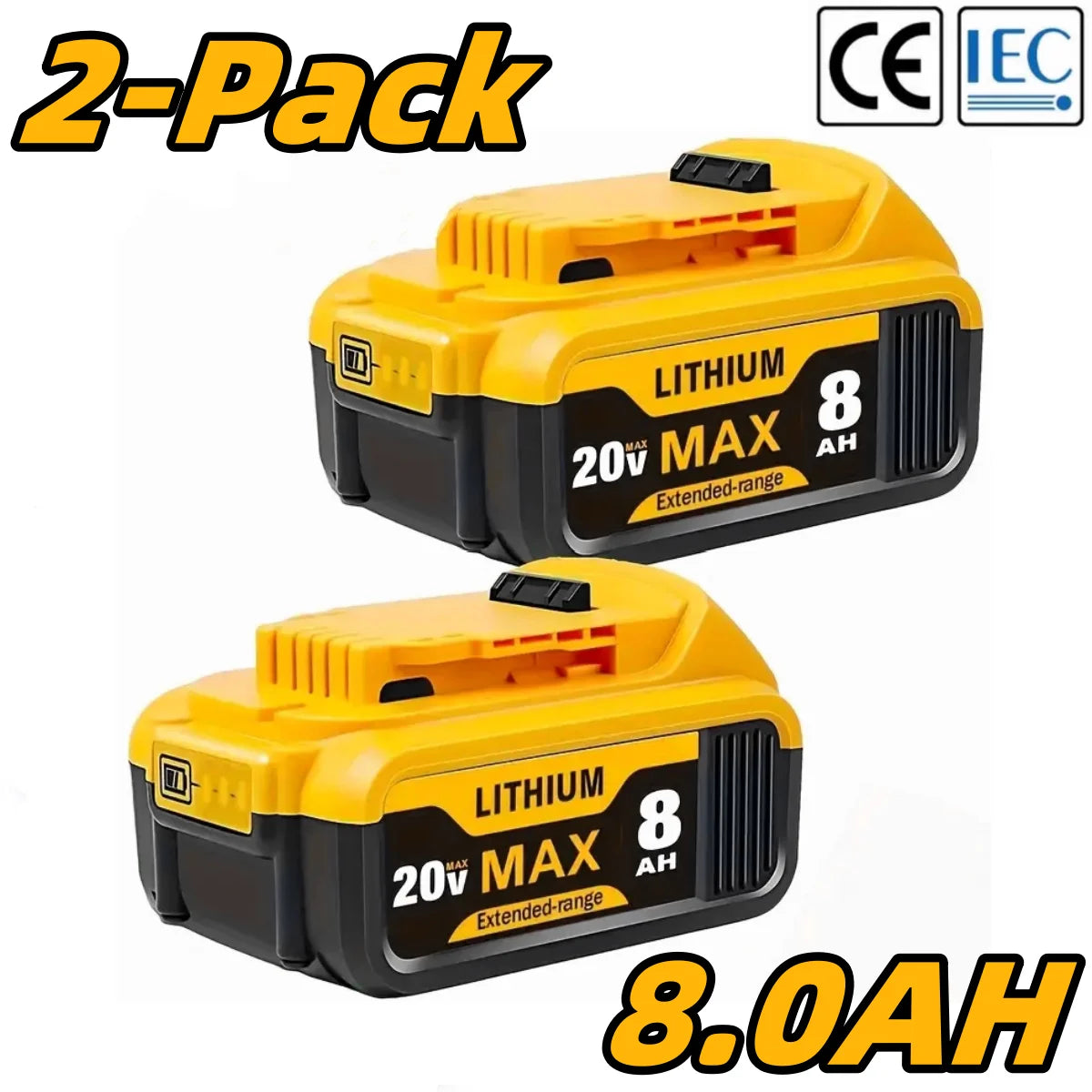 8.0Ah 20V Lithium Ion Replacement Battery for Dewalt Cordless Tools Compatible with DCB200 DCB205 DCB206 and More