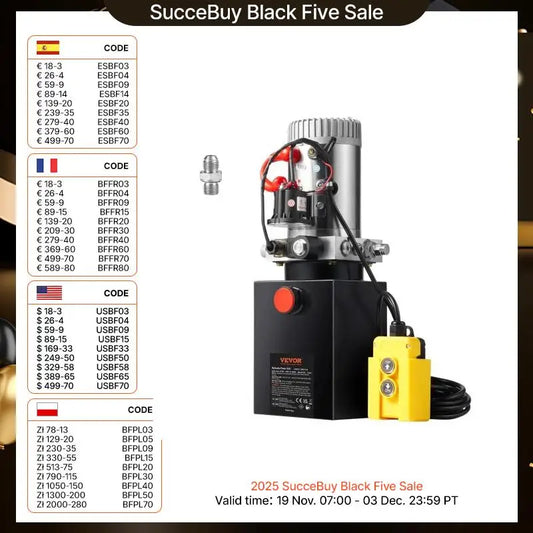 SucceBuy Hydraulic Pump DC 12V Power Unit Single Acting
