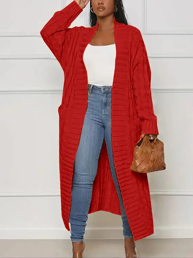 Women's Long Cardigan With Pockets Knit Sweater Acrylic