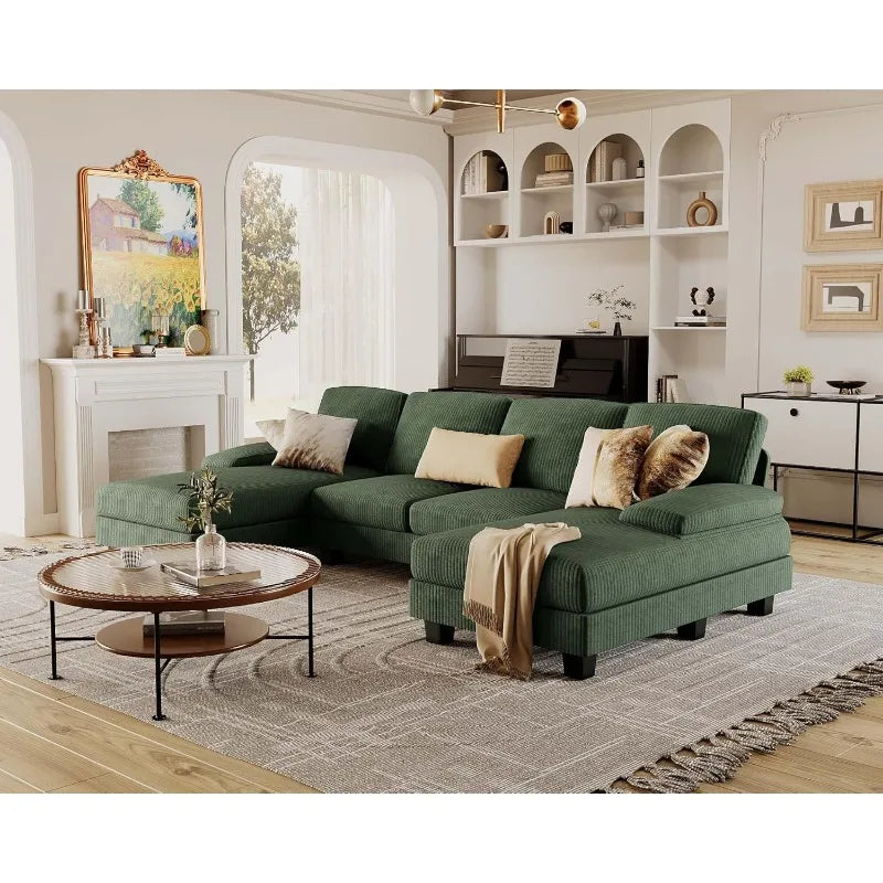 U Shaped Corduroy Sectional Sofa For Modern Living Room