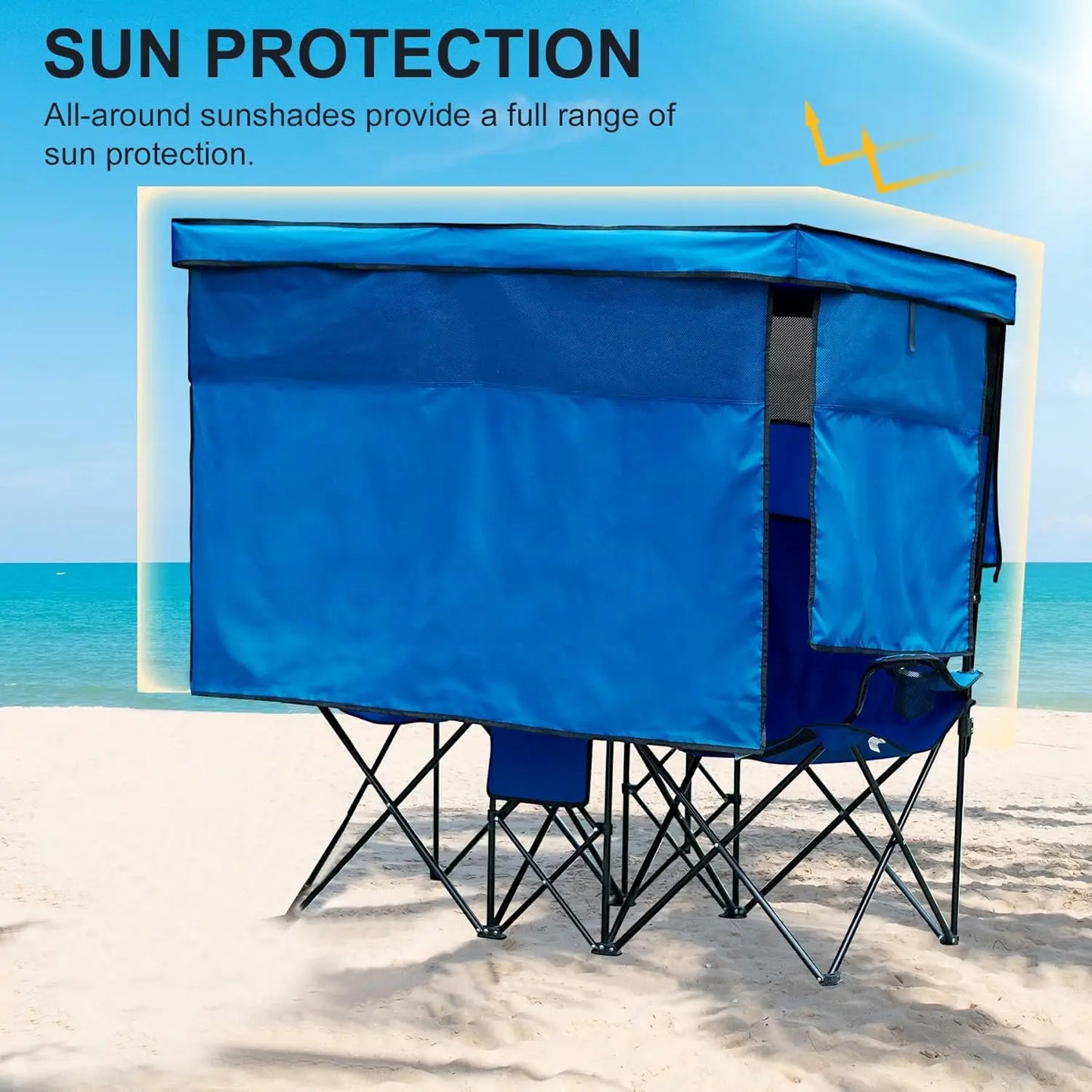 Folded Double Beach Chair With Canopy Shade For Outdoors