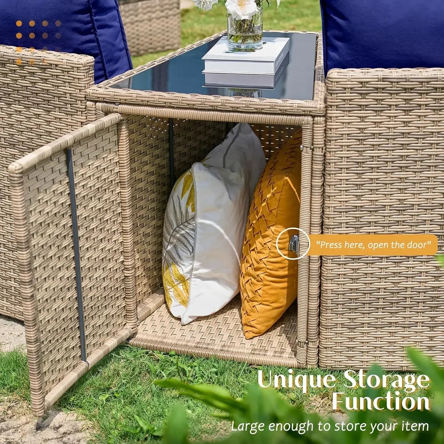 XMSJ Patio Conversation Set Half Moon Wicker Furniture