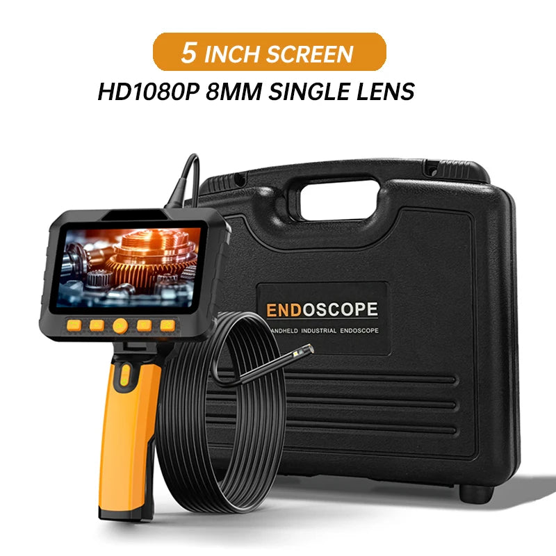 5 Inch Screen Handheld Endoscope Camera 1 To 15 Meter HD 1080P Single Dual Triple Lens 5MP Autofocus Pipe Inspection Borescope Tool Case