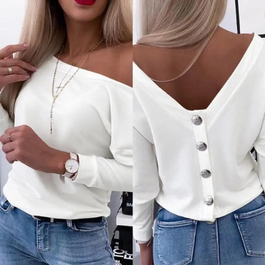 SURE XIAO STORY Autumn Long Sleeve Back Button Pullover