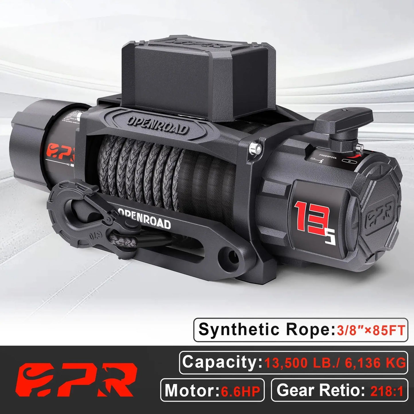 OPENROAD 12V 13500lb IP68 Waterproof Recovery Winch With Synthetic Rope