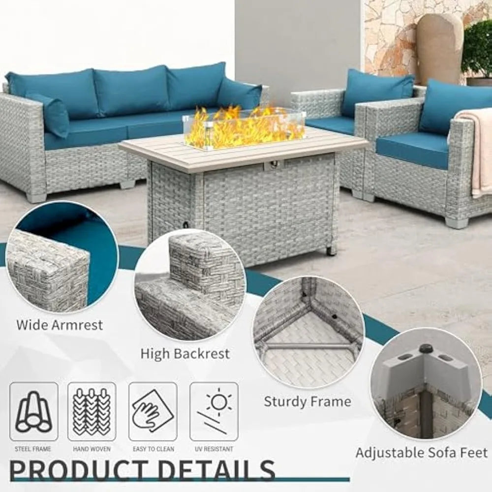 HUANZHUANG Outdoor PE Rattan Wicker Patio Furniture Set 4 Piece Conversation Sofa Chairs