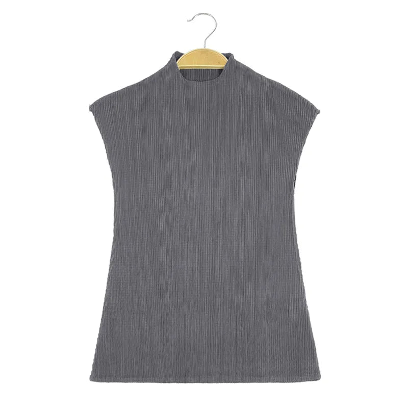 YUDXCN Women Pleated Top with Stand Up Collar