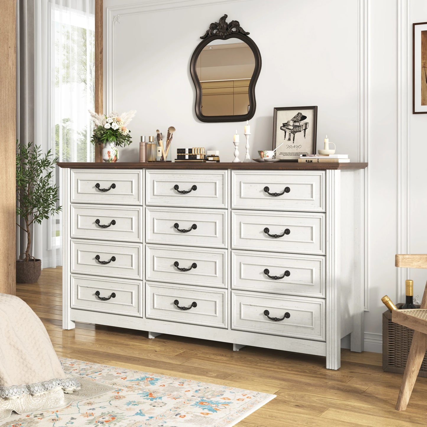 QiaoShiRen Modern Wood Dresser With 12 Drawers For Bedroom