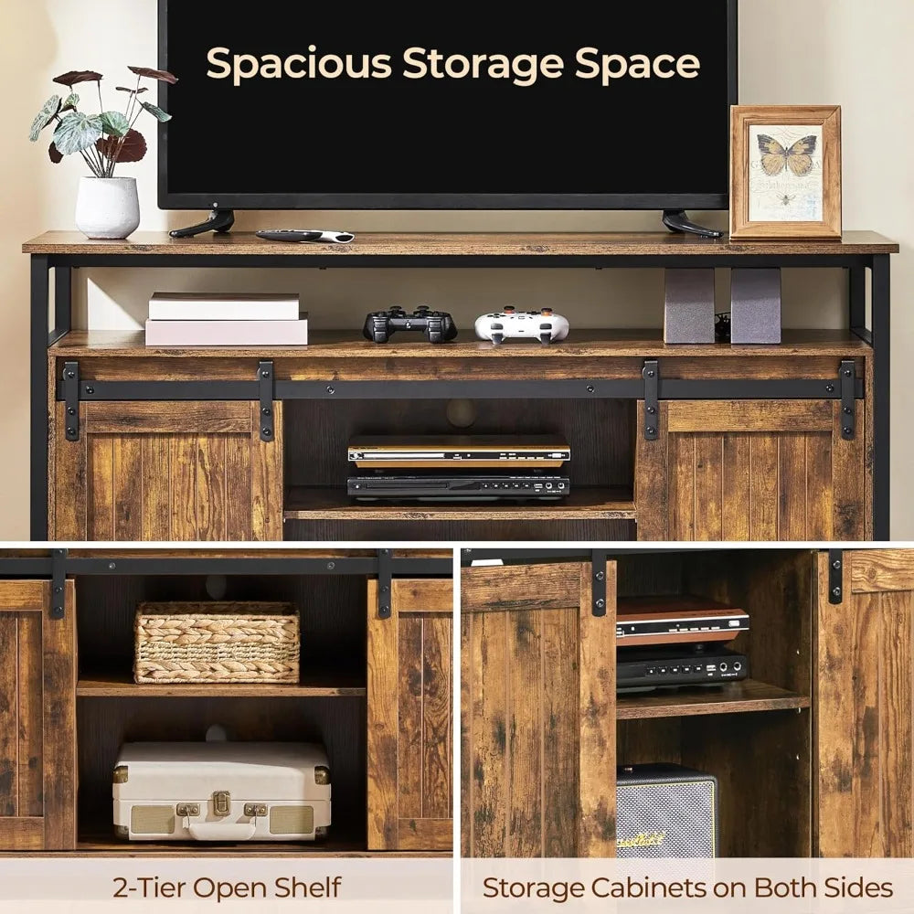 Farmhouse Style TV Stand With Storage And Sliding Doors