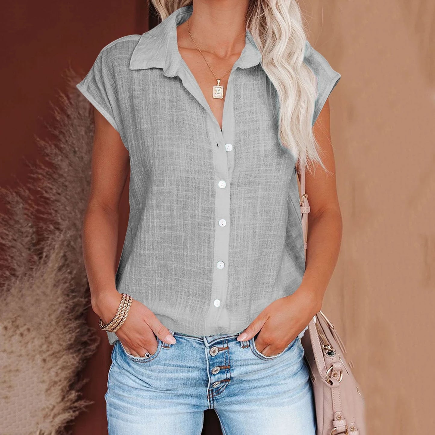 HallolillaCN Summer Cotton Linen Shirt Women Loose Top