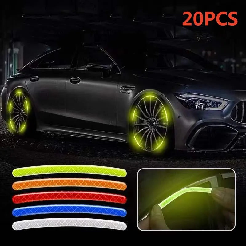 20 Pieces Car Tire Rim Reflective Stickers Night Safety Warning Strip Motorcycle Bike Auto Wheel Hub Reflector Decals