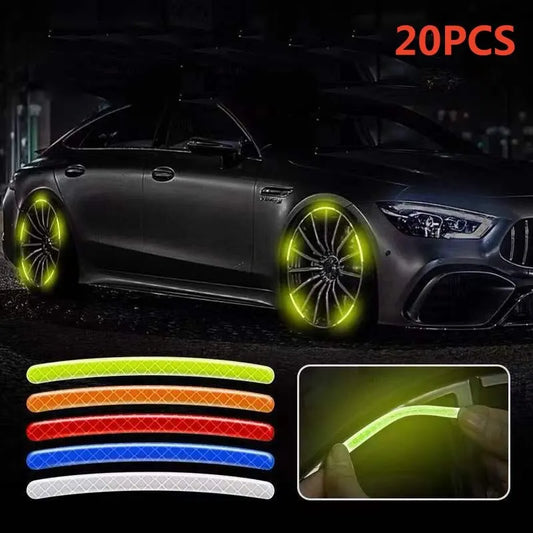 20 Pieces Car Tire Rim Reflective Stickers Night Safety Warning Strip Motorcycle Bike Auto Wheel Hub Reflector Decals