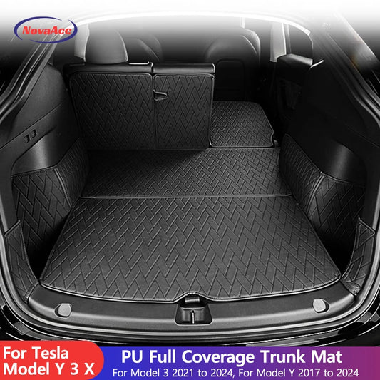 Leather Trunk Mats Waterproof Cargo Liner for Tesla Model Y by NovaAcc