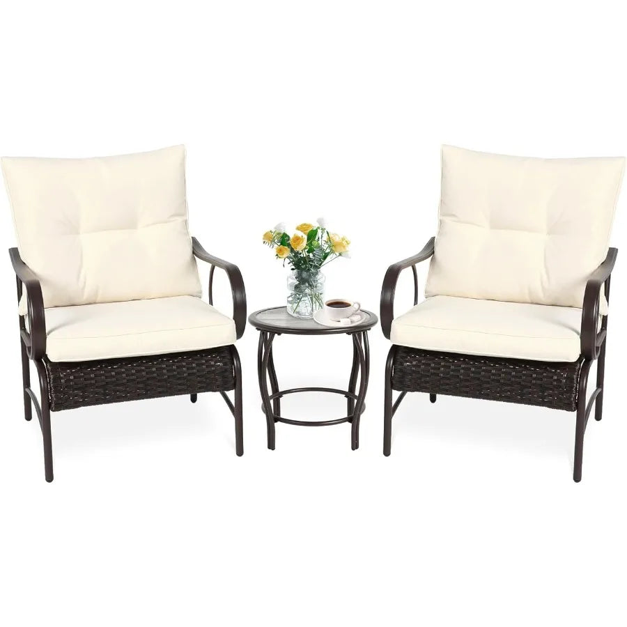 Hign-concerned Patio Bistro 3-Piece Rattan Conversation Set